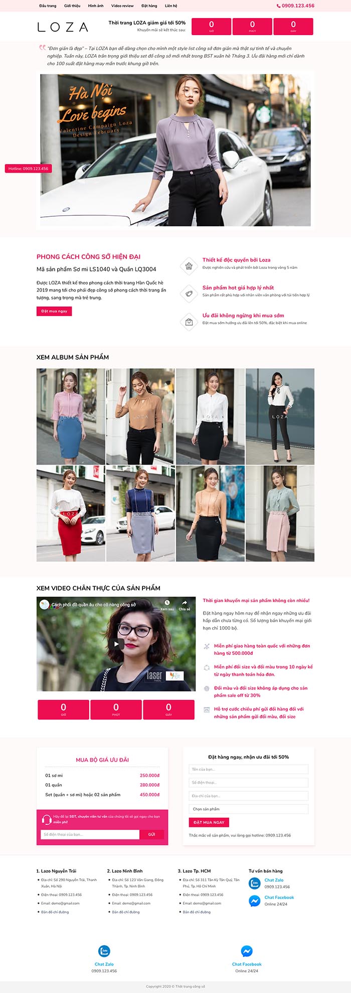 Ảnh chụp toàn trang giao diện Landing Page thời trang L904