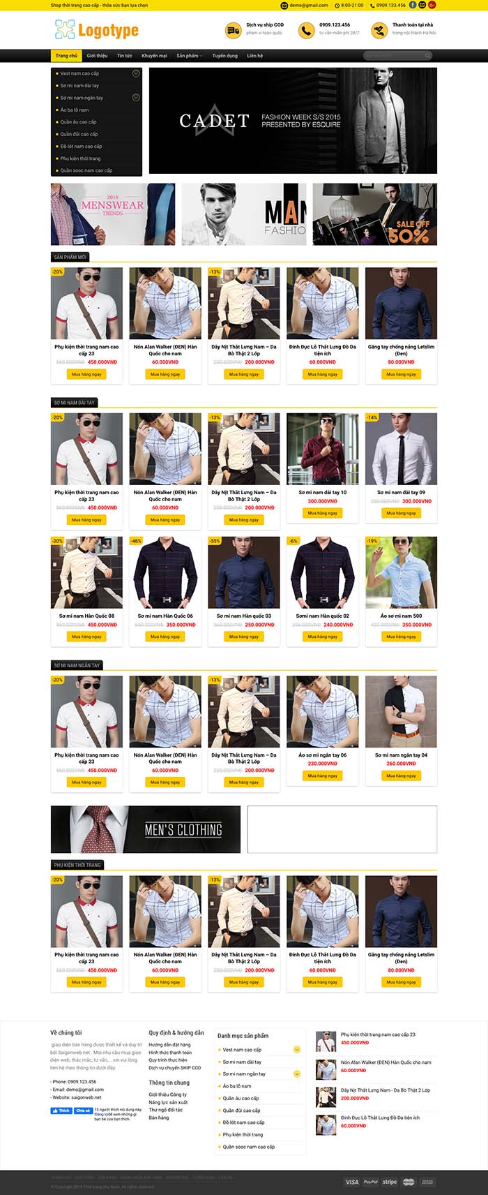 Ảnh chụp toàn trang giao diện website bán hàng thời trang Nam H120