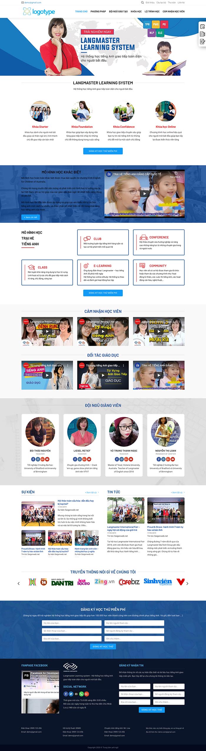 Ảnh chụp toàn trang giao diện website trung tâm tiếng Anh D509