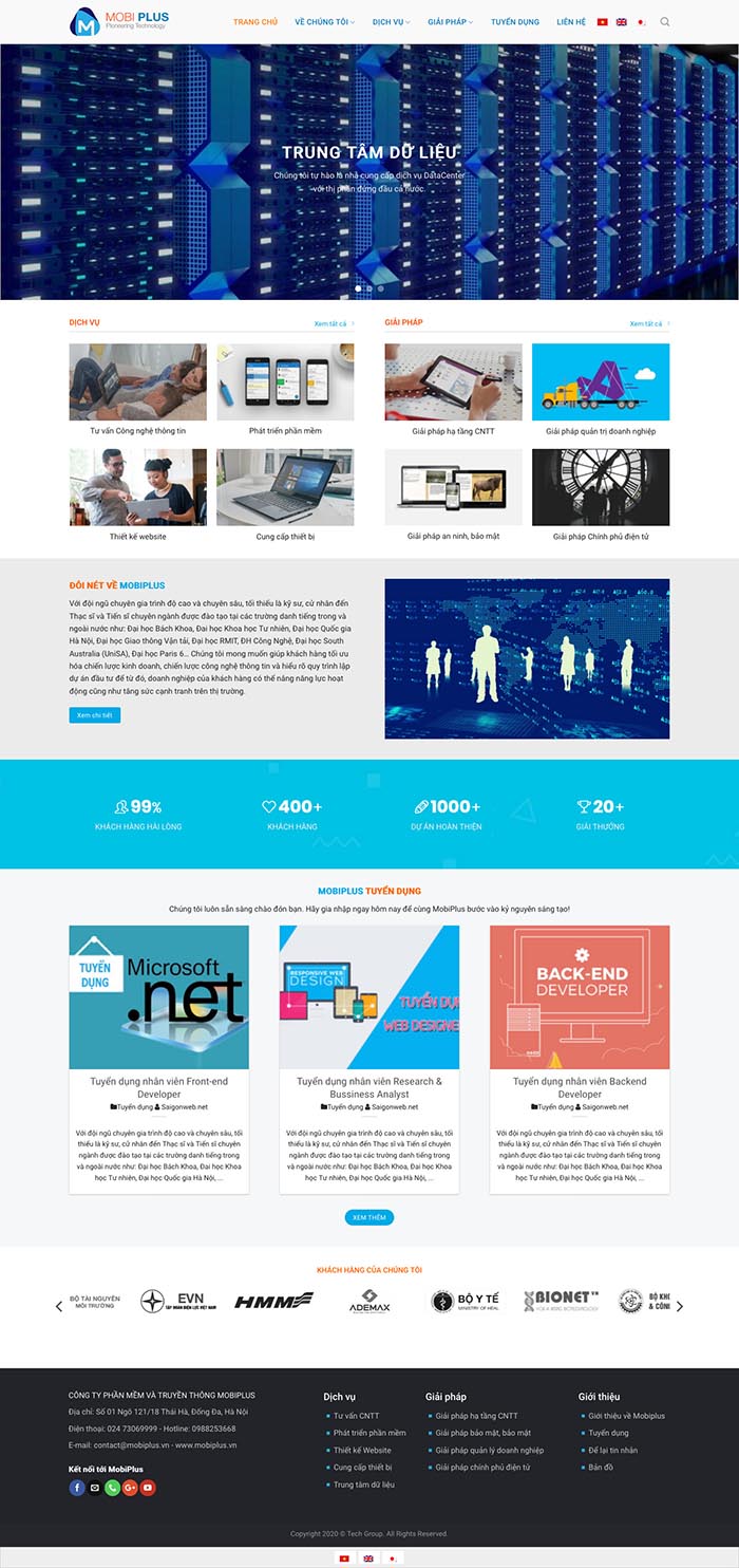 Ảnh chụp toàn trang giao diện website trung tâm dữ liệu D513