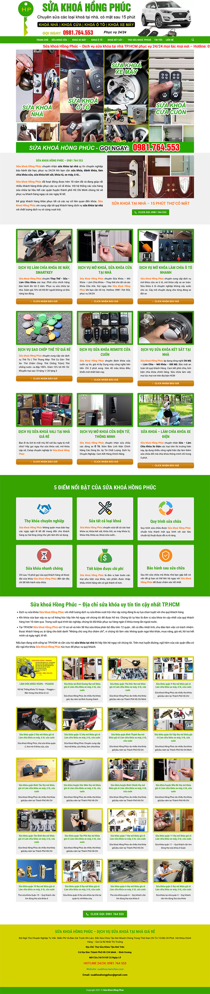 Ảnh chụp toàn trang giao diện website sửa khoá Hồng Phúc D551