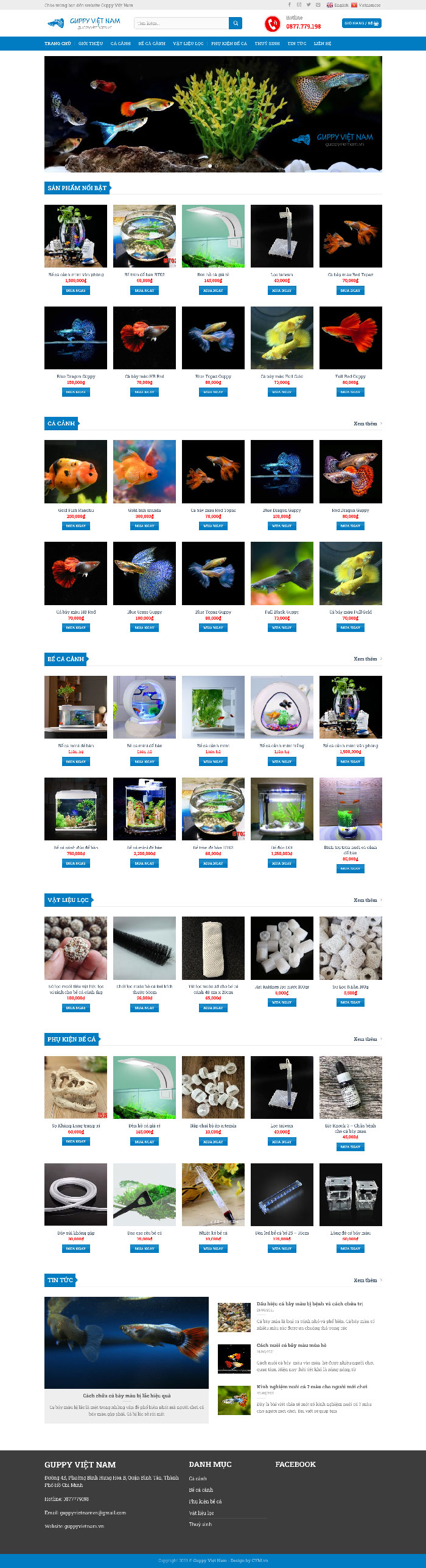 Ảnh chụp toàn trang giao diện website bán cá cảnh Guppy Việt Nam H147