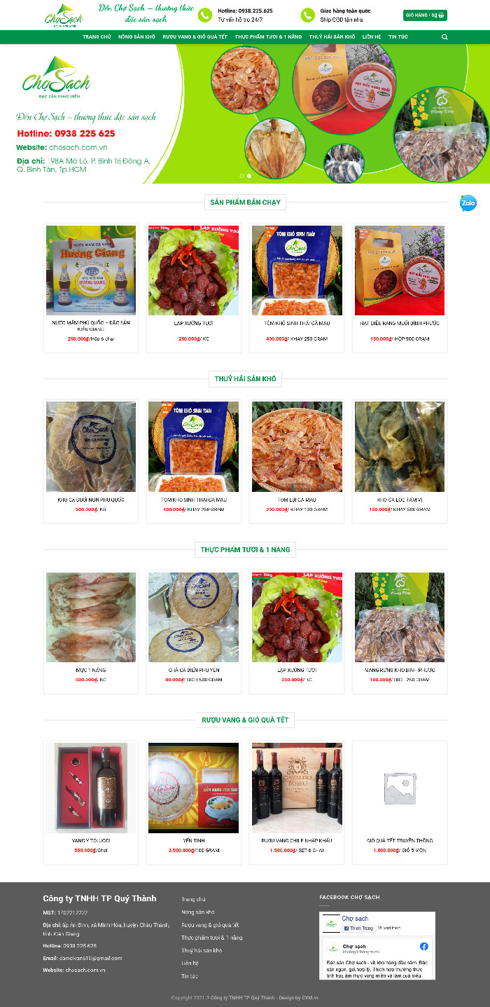 Ảnh chụp toàn trang giao diện website bán đặc sản sạch H148