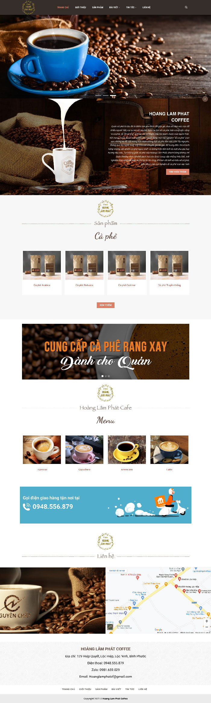 Ảnh chụp toàn trang giao diện website công ty coffee rang xay D552