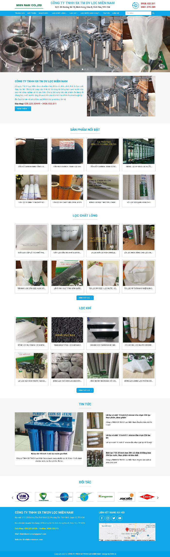 Ảnh chụp toàn trang giao diện website công ty sản phẩm lọc H149