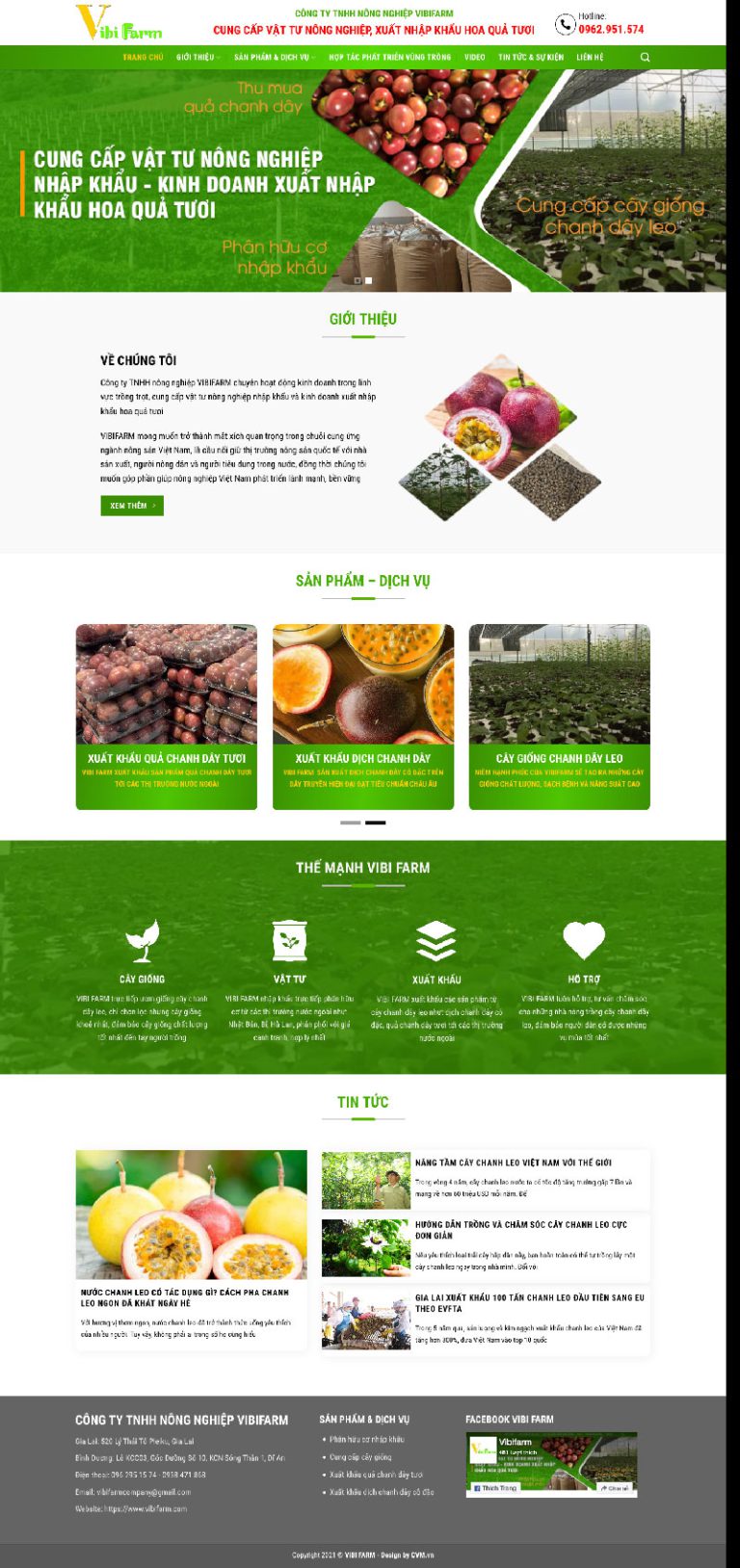 Ảnh chụp toàn trang giao diện website công ty nông nghiệp Vibifarm D553