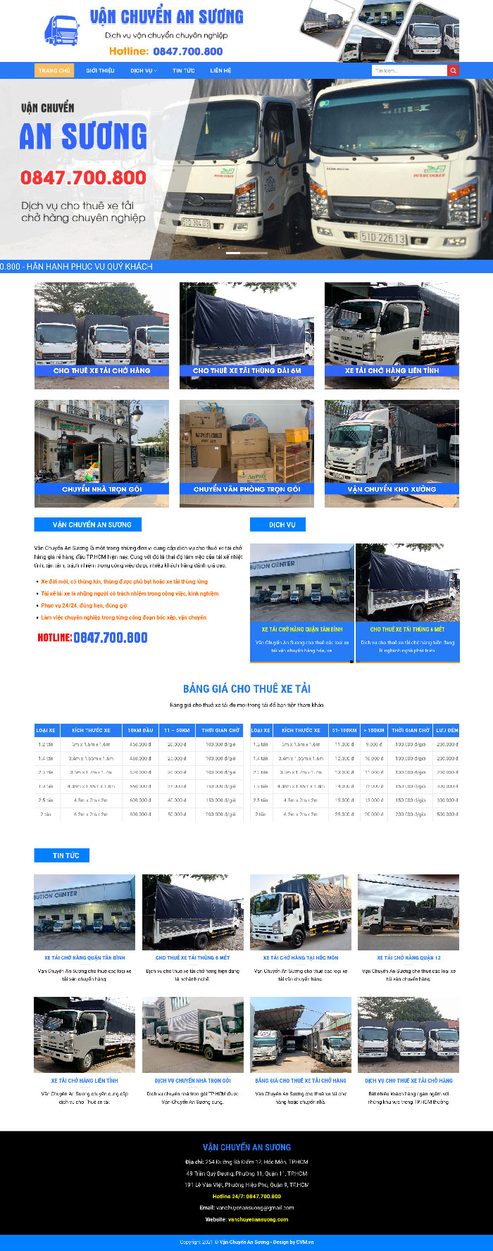 Ảnh chụp toàn trang giao diện website công ty vận chuyển An Sương D554