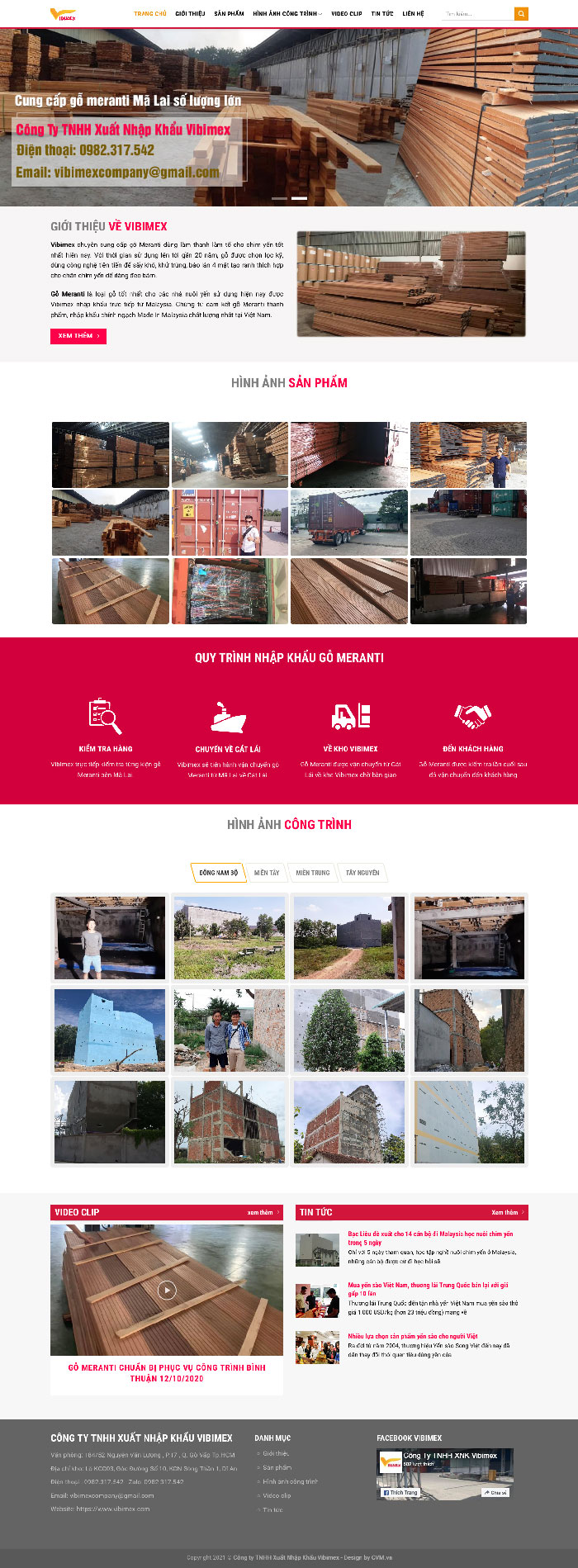 Ảnh chụp toàn trang giao diện website công ty xuất nhập khẩu gỗ D555