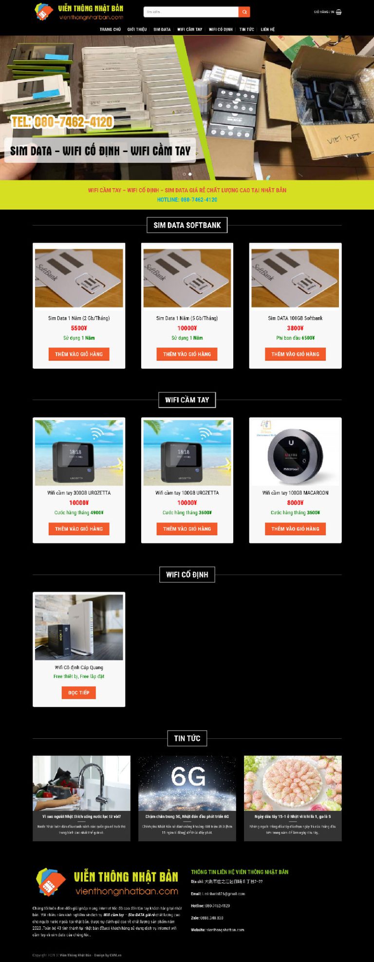 Ảnh chụp toàn trang giao diện website bán sim data nhật bản H150
