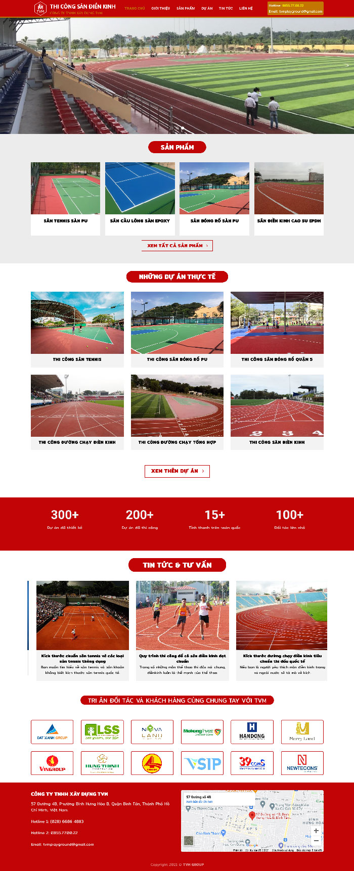 Ảnh chụp toàn trang giao diện website thi công sân điền kinh D557