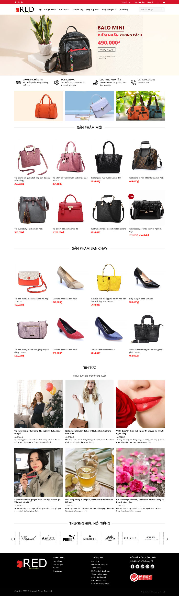 Ảnh chụp toàn trang giao diện website cửa hàng túi xách H152