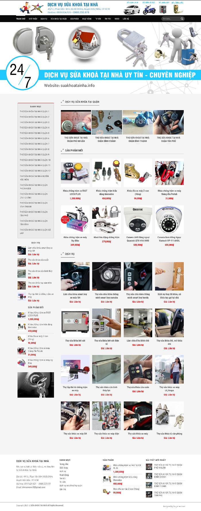 Ảnh chụp toàn trang giao diện website bán khoá sửa khoá tại nhà D559