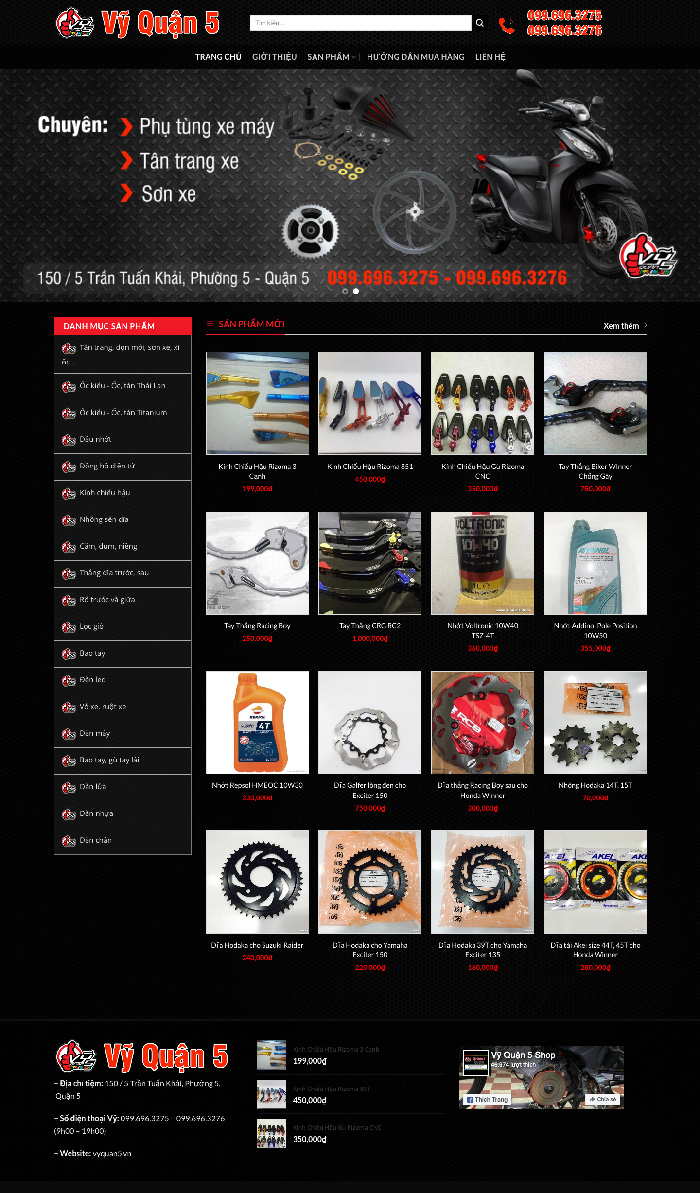 Ảnh chụp toàn trang giao diện website bán phụ tùng xe máy D562