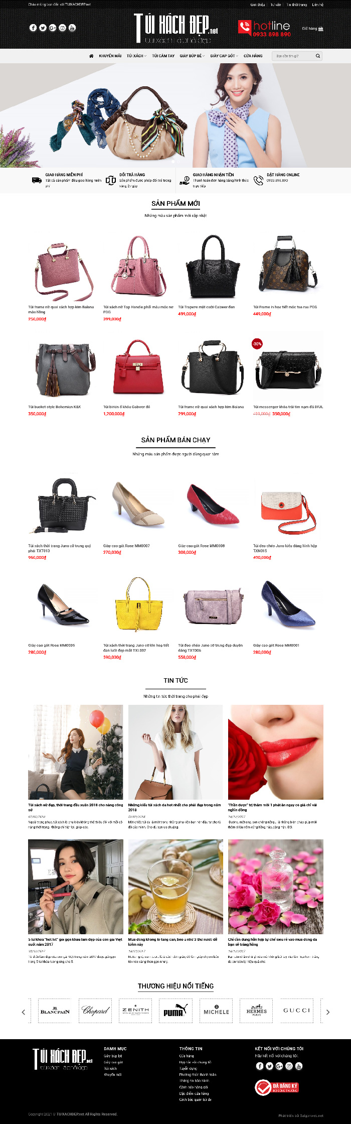 Ảnh chụp toàn trang giao diện website bán túi xách đẹp D560