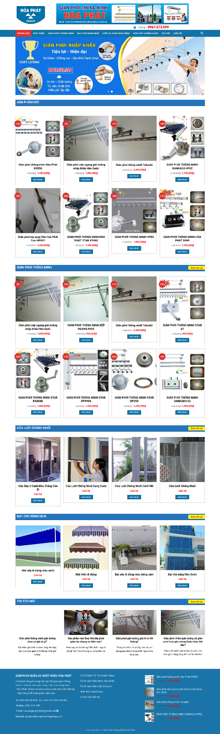 Ảnh chụp toàn trang giao diện website lắp đặt giàn phơi quần áo D561