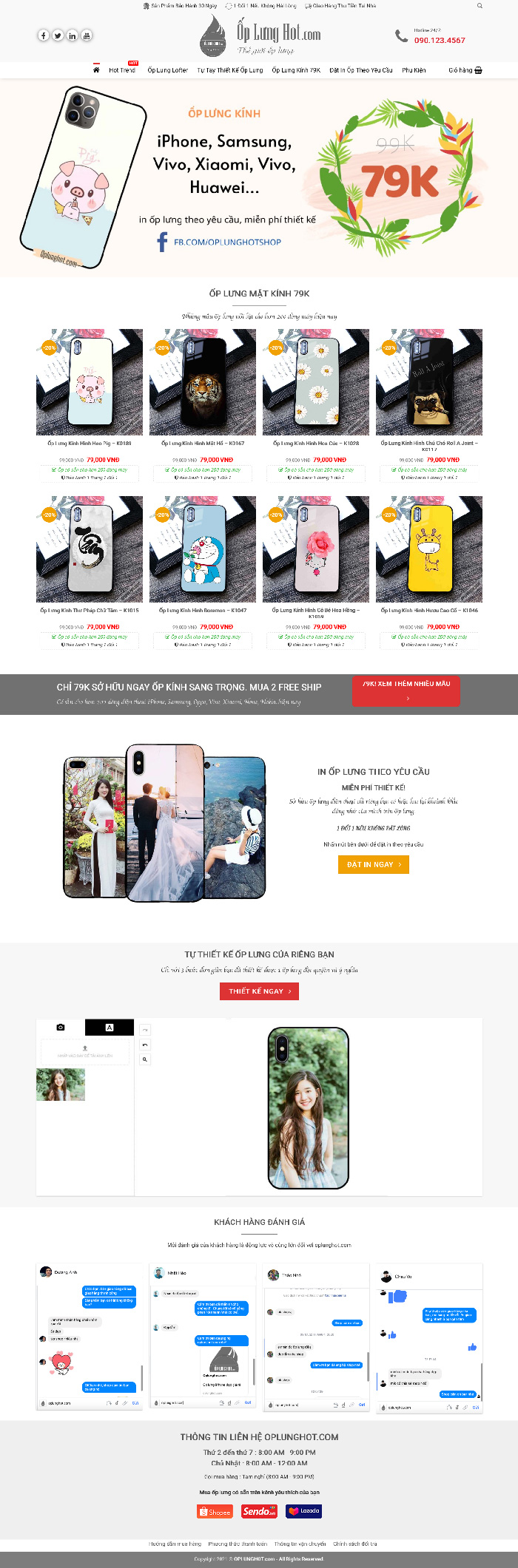 Ảnh chụp toàn trang giao diện website bán ốp lưng và tự thiết kế ốp lưng D563
