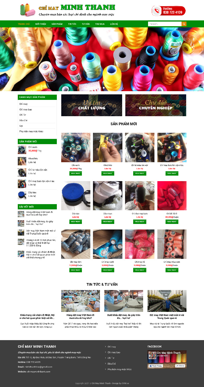 Ảnh chụp toàn trang giao diện website mua bán chỉ may D568