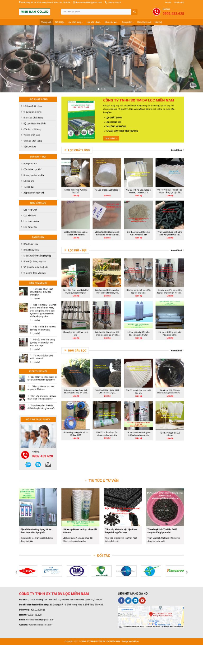 Ảnh chụp toàn trang giao diện website các sản phẩm lọc H157