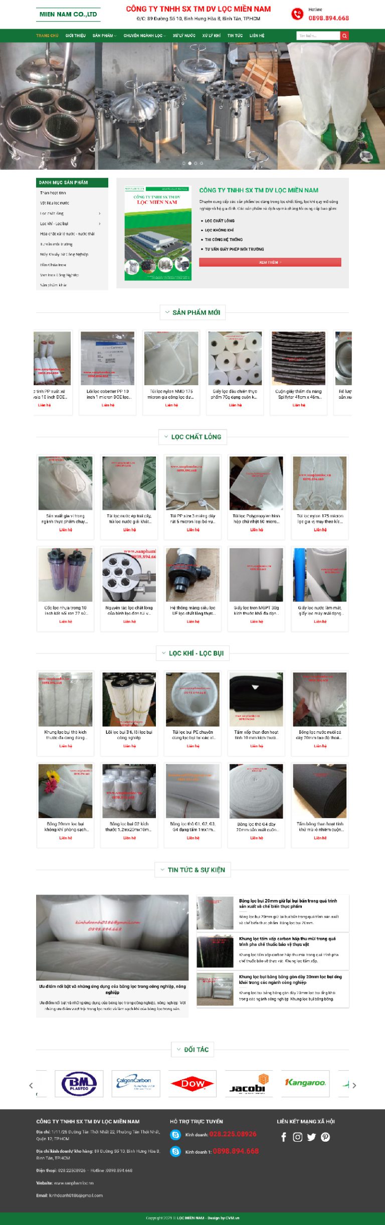 Ảnh chụp toàn trang giao diện website công ty thiết bị lọc H156