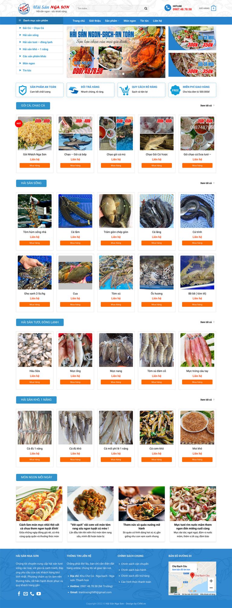 Ảnh chụp toàn trang giao diện website bán hải sản tươi sống H158