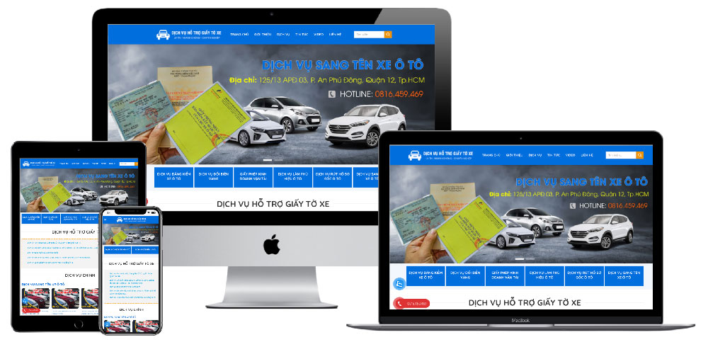 Giao diện website dịch vụ giấy tờ xe ô tô