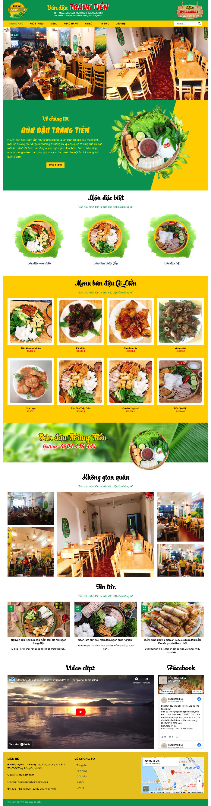Ảnh chụp toàn trang giao diện website bán bún đậu mắm tôm H1960
