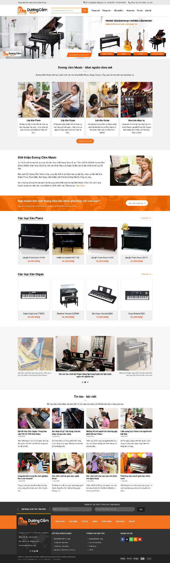 Ảnh chụp toàn trang giao diện website bán đàn và đào tạo H2098