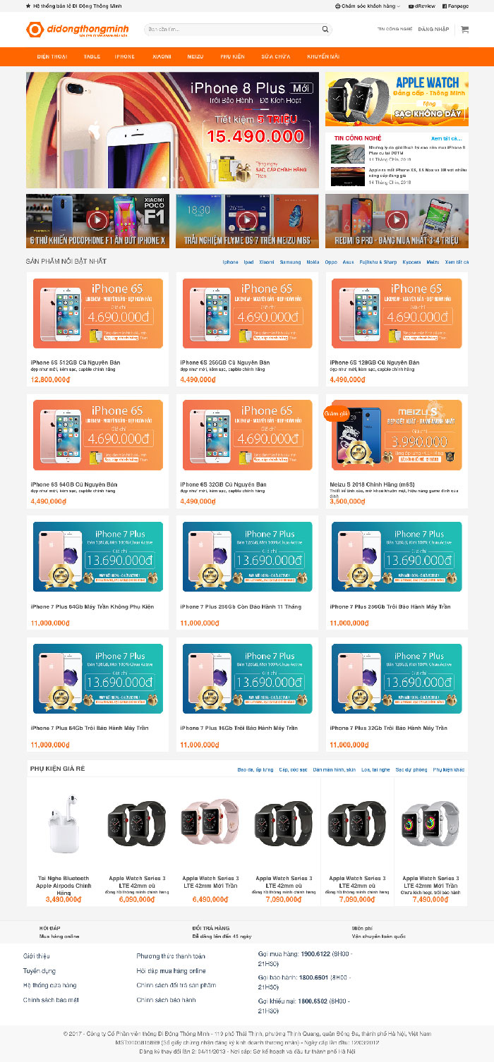 Ảnh chụp toàn trang giao diện website bán điện thoại TM H2027
