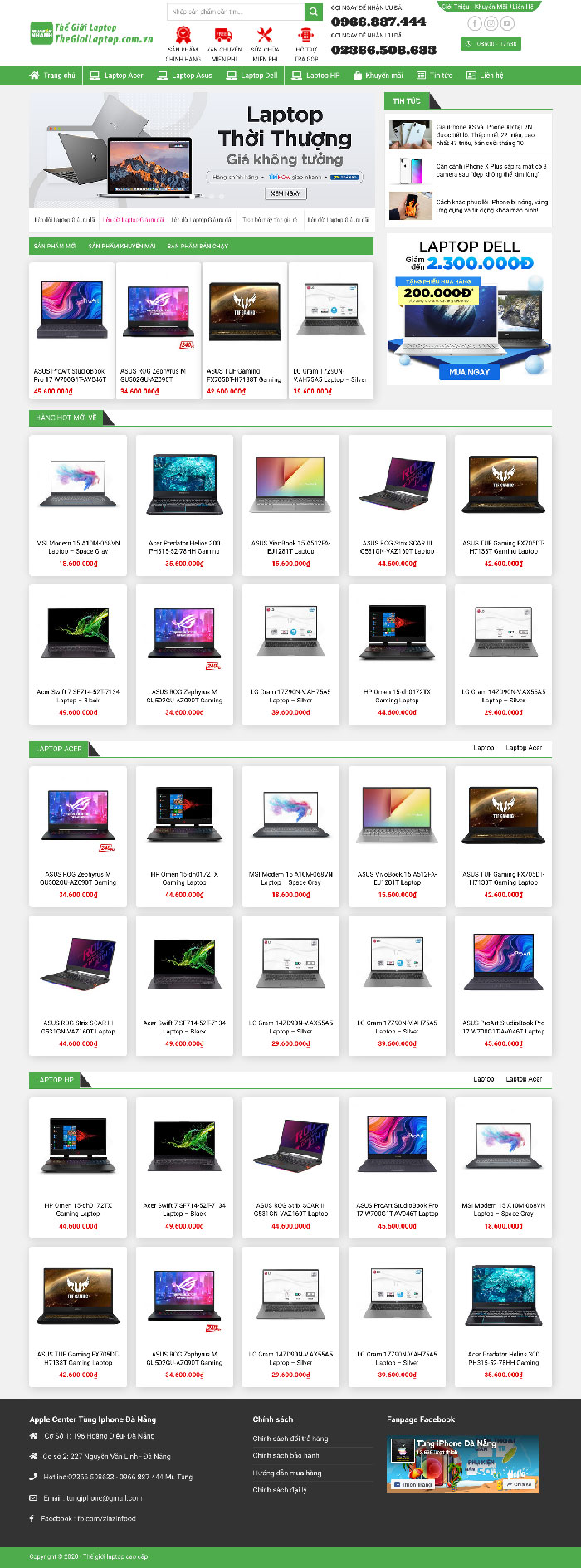 Ảnh chụp toàn trang giao diện website bán laptop cao cấp H1948