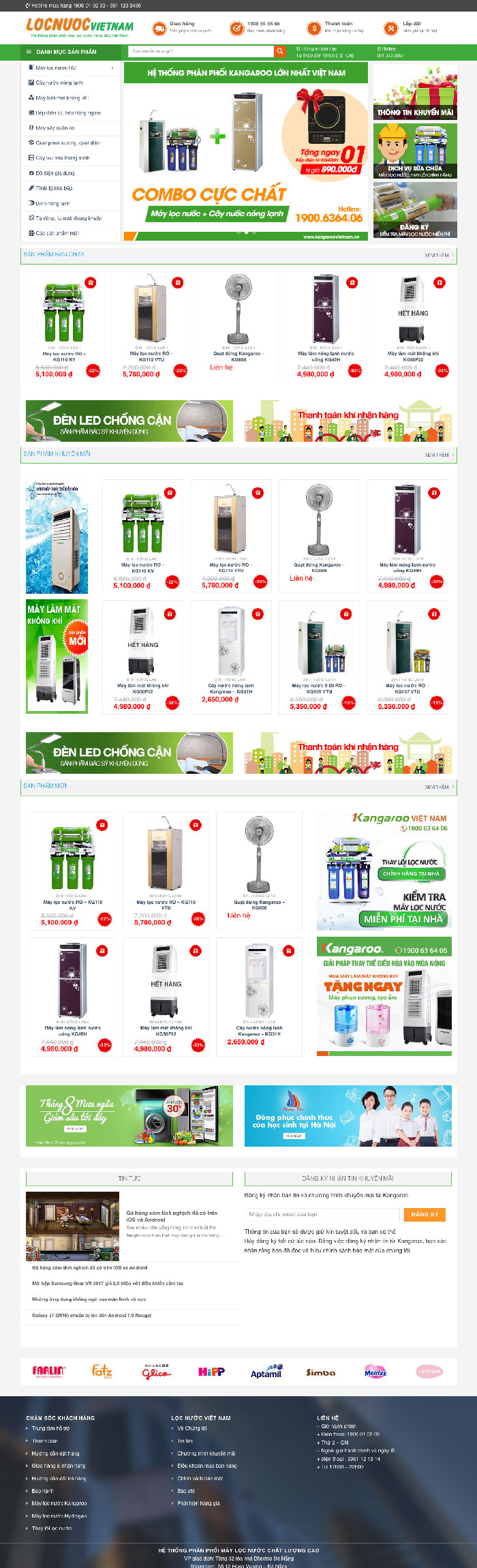 Ảnh chụp toàn trang giao diện website bán máy lọc nước Kangaroo H1208