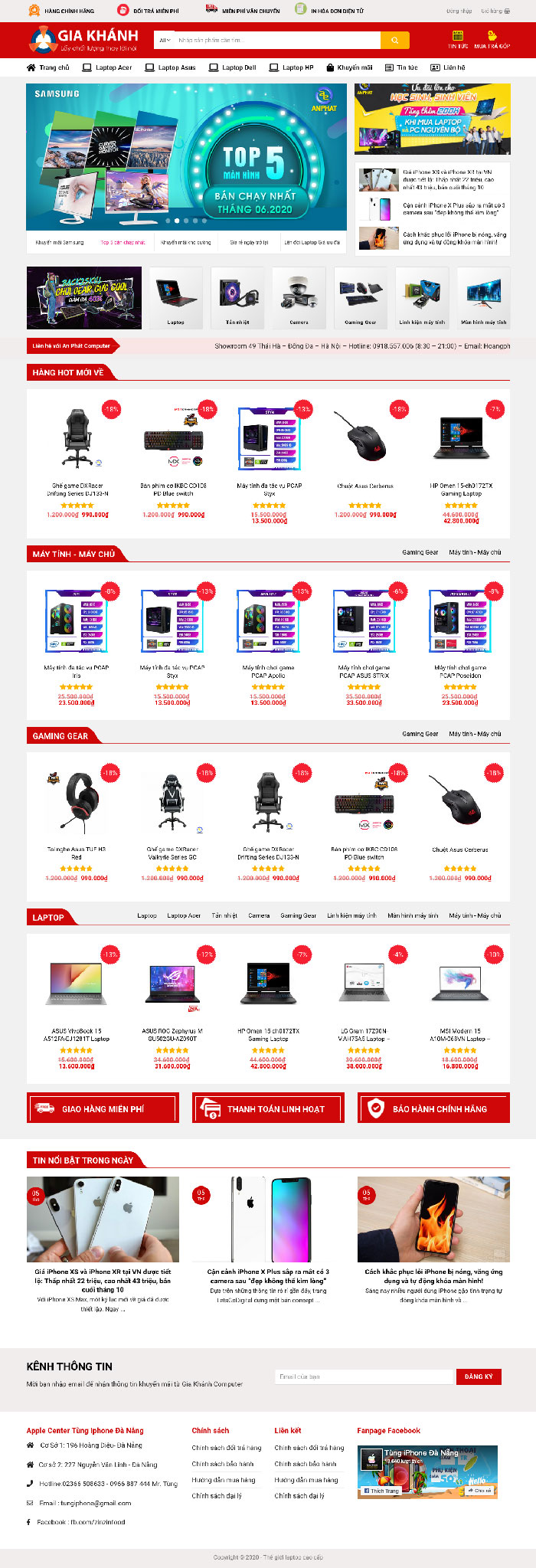 Ảnh chụp toàn trang giao diện website bán máy tính, lap top H1899
