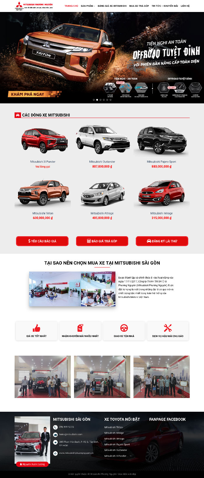 Ảnh chụp toàn trang giao diện website bán xe ô tô Mitsubishi H2021