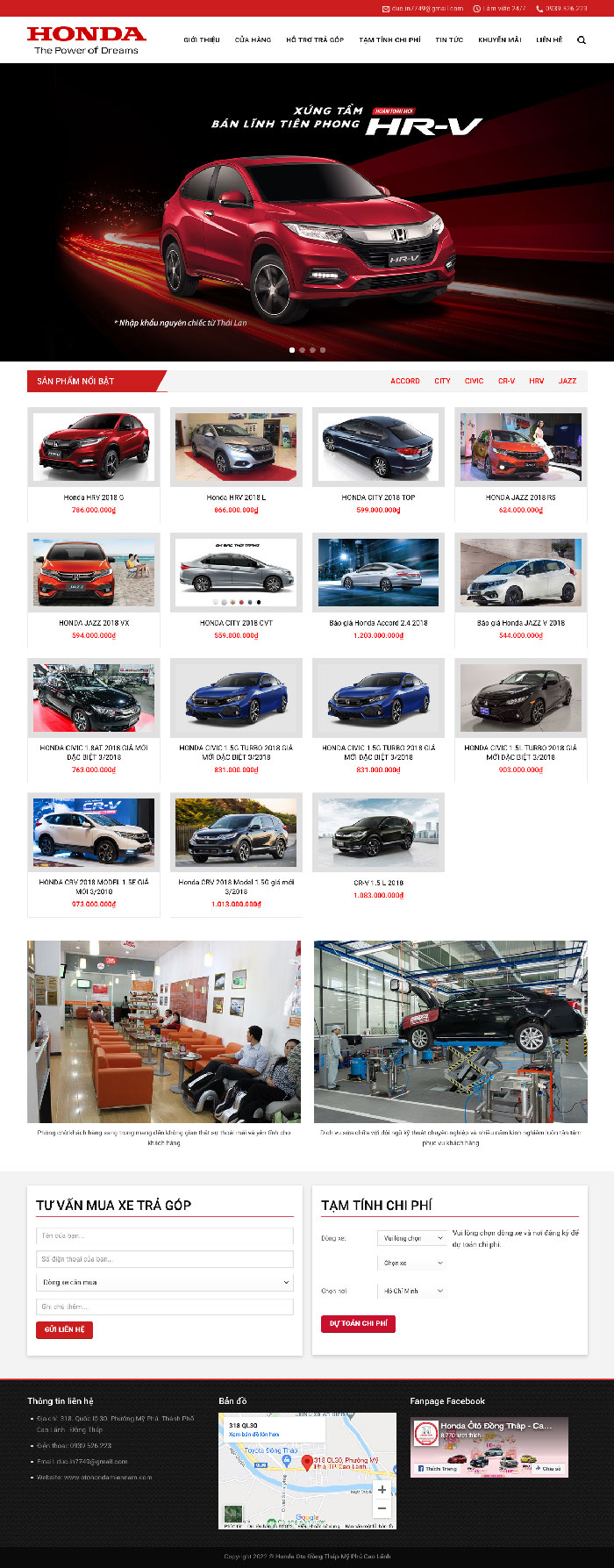 Ảnh chụp toàn trang giao diện website bán xe ô tô Honda H2018