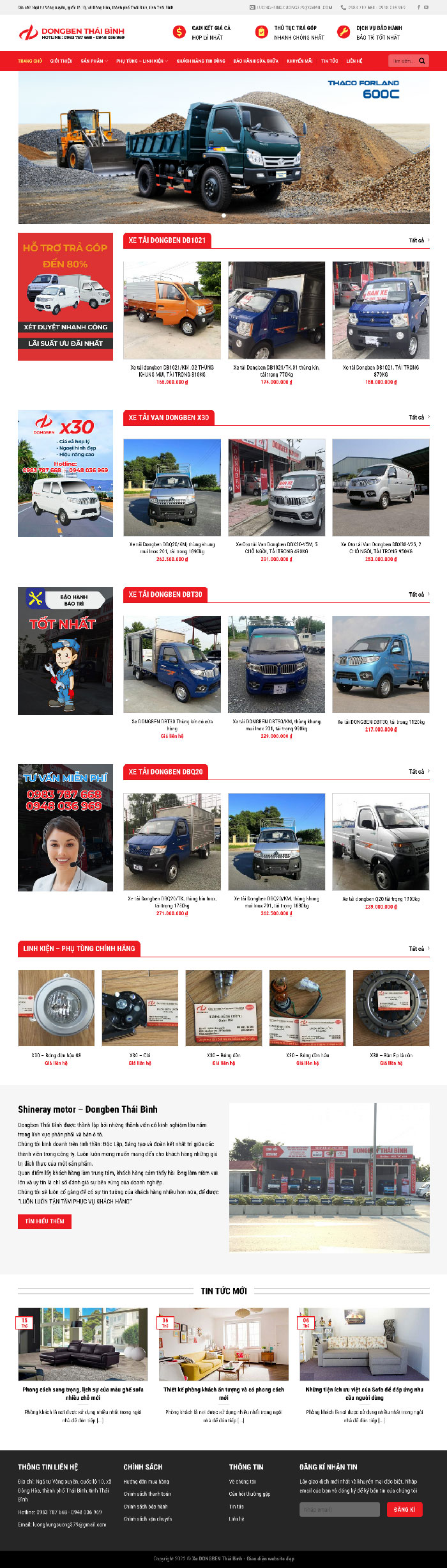 Ảnh chụp toàn trang giao diện website bán xe ô tô tải H2114