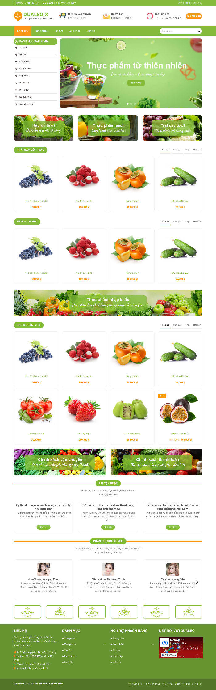 Ảnh chụp toàn trang giao diện website bán thực phẩm rau củ quả H1967
