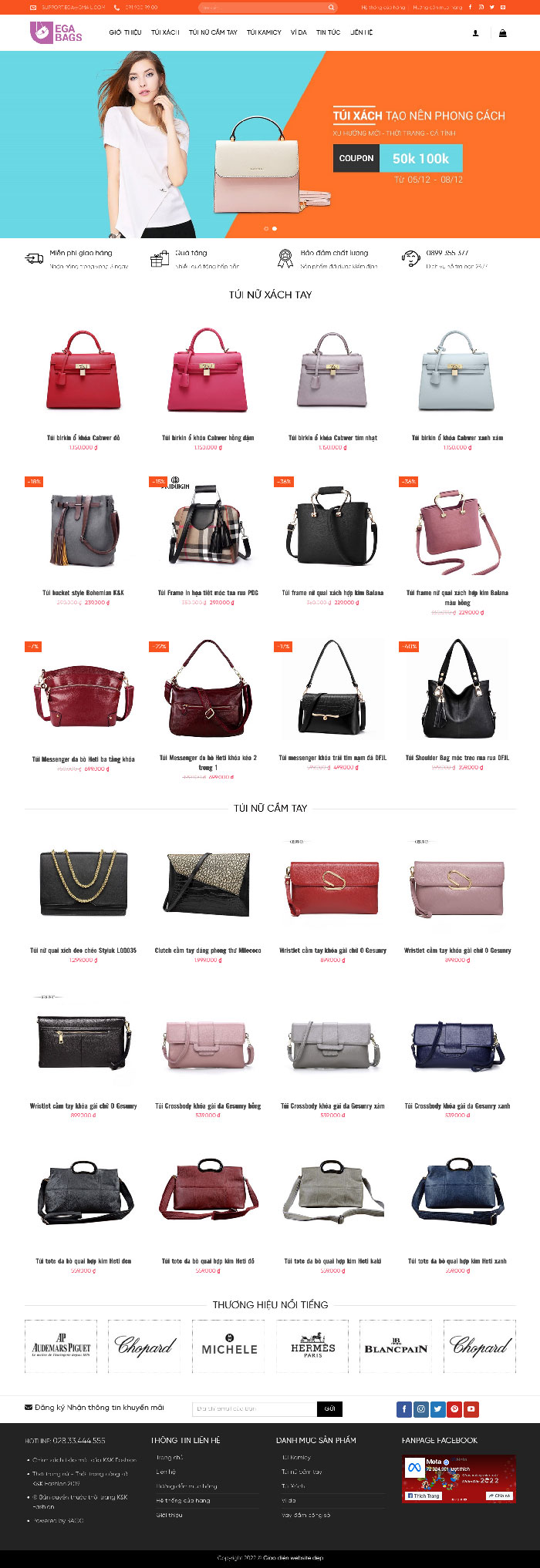 Ảnh chụp toàn trang giao diện website bán túi xách nữ H1938