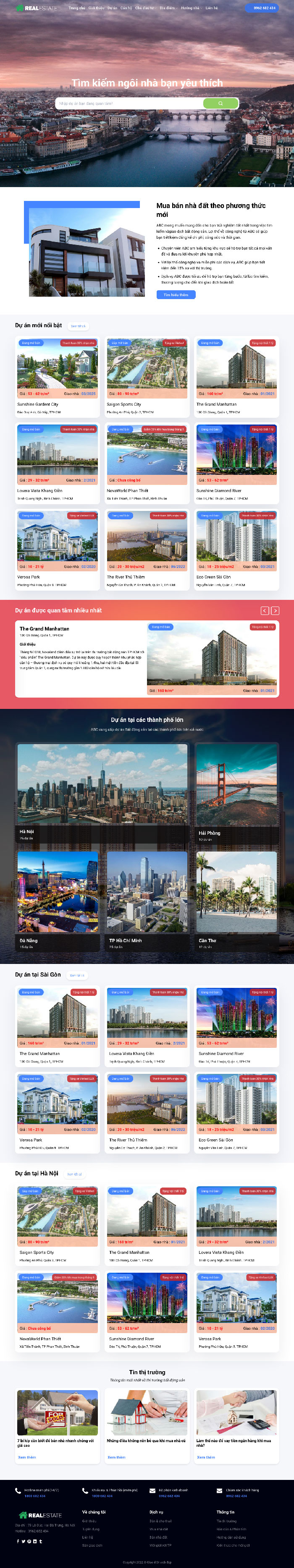 Ảnh chụp toàn trang giao diện website bất động sản dự án REAL B1880