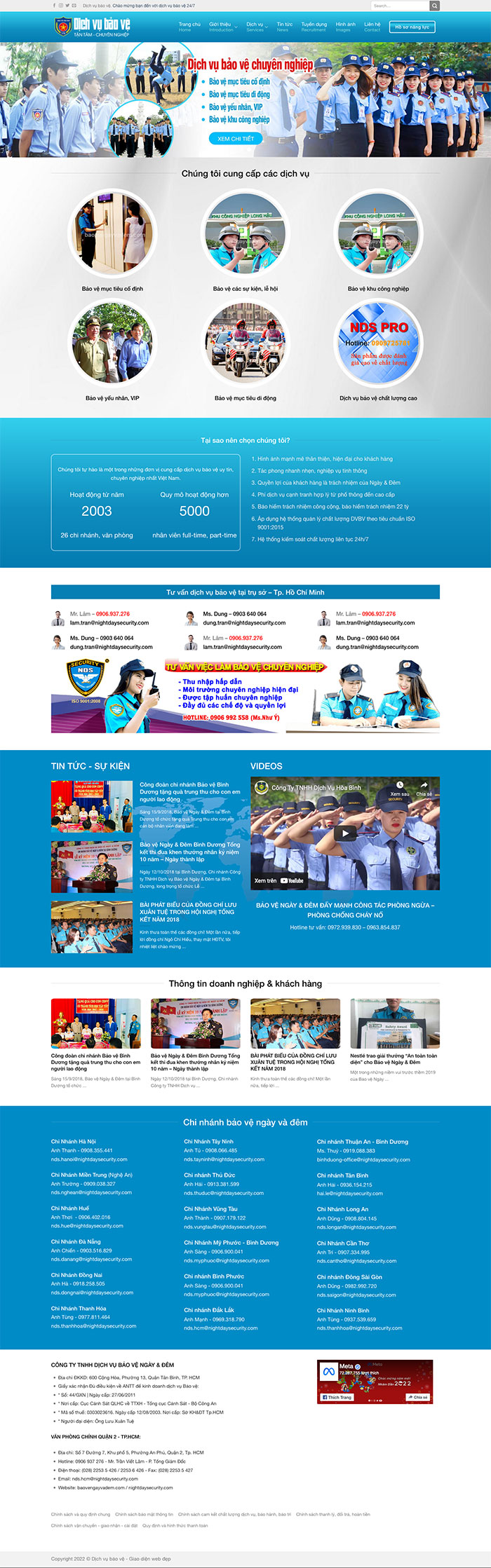 Ảnh chụp toàn trang giao diện website công ty dịch vụ bảo vệ D2145