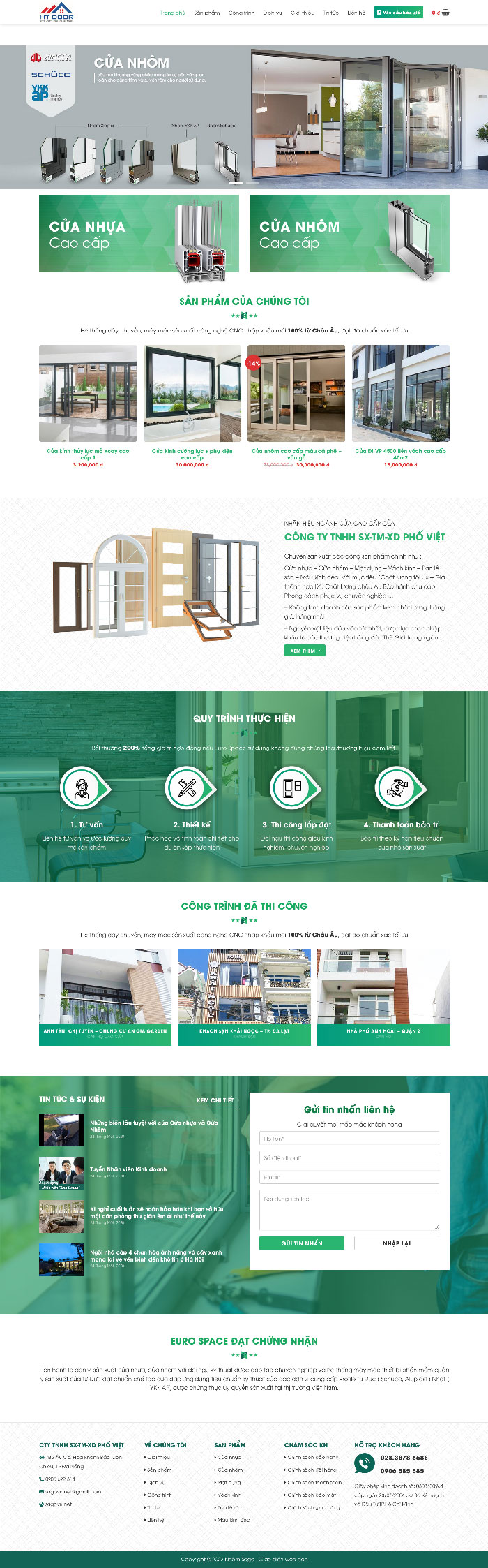 Ảnh chụp toàn trang giao diện website công ty nhôm kính đẹp D1991