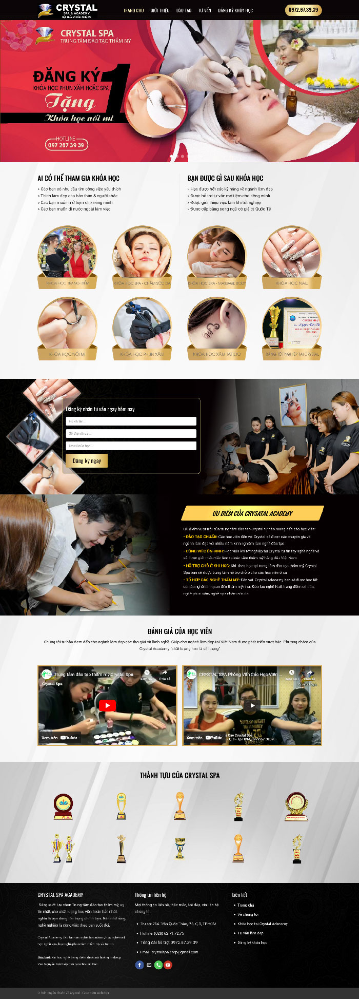 Ảnh chụp toàn trang giao diện website đào tạo thẩm mỹ D2024