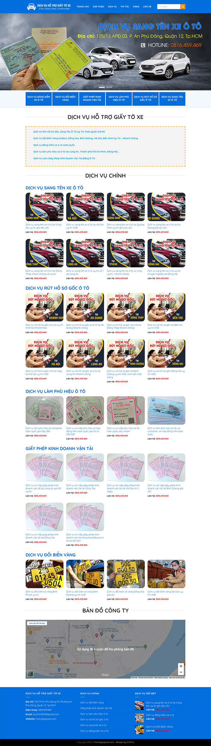 Ảnh chụp toàn trang giao diện website dịch vụ giấy tờ xe ô tô D571