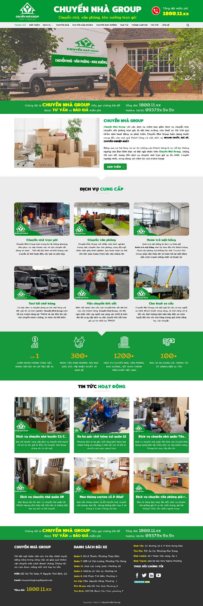 Ảnh chụp toàn trang giao diện website dich vụ chuyển nhà group D572