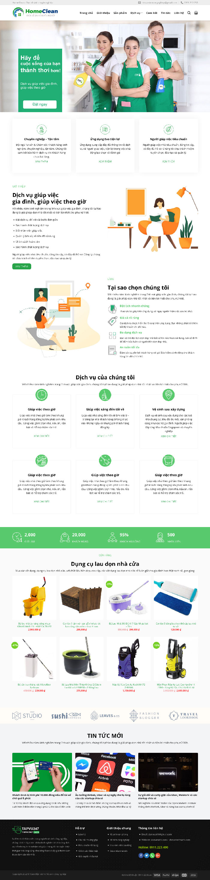 Ảnh chụp toàn trang giao diện website dịch vụ vệ sinh nhà ở D1935