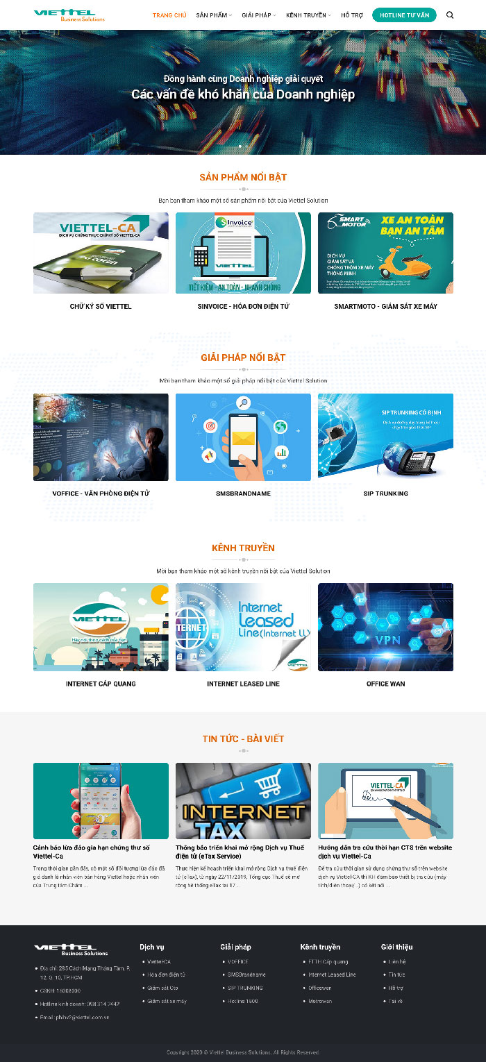 Ảnh chụp toàn trang giao diện website dịch vụ viễn thông D2092