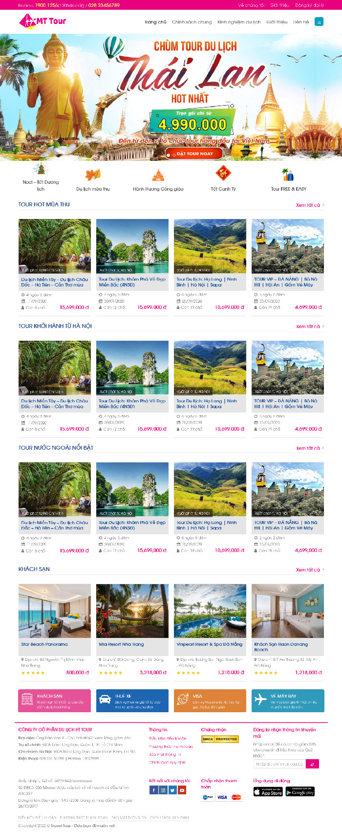 Ảnh chụp toàn trang giao diện website du lịch đặt tour MT D1911a