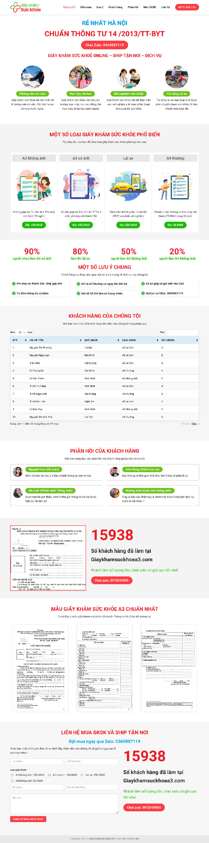 Ảnh chụp toàn trang giao diện website dịch vụ giấy khám sức khoẻ D2101