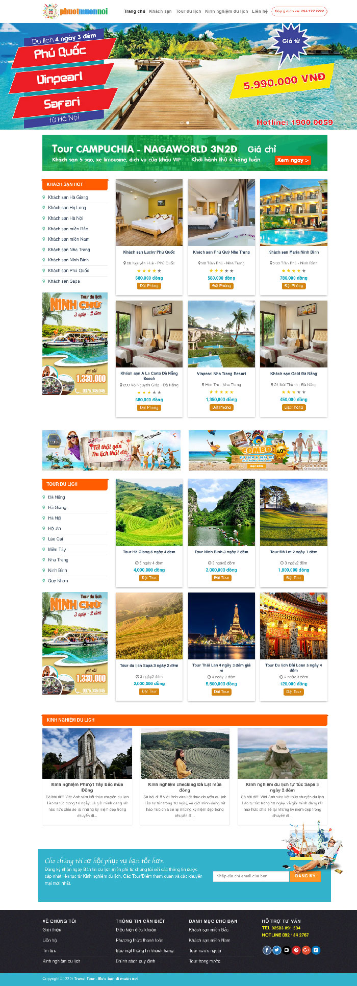 Ảnh chụp toàn trang giao diện website đặt khách sạn, đặt tour D1211