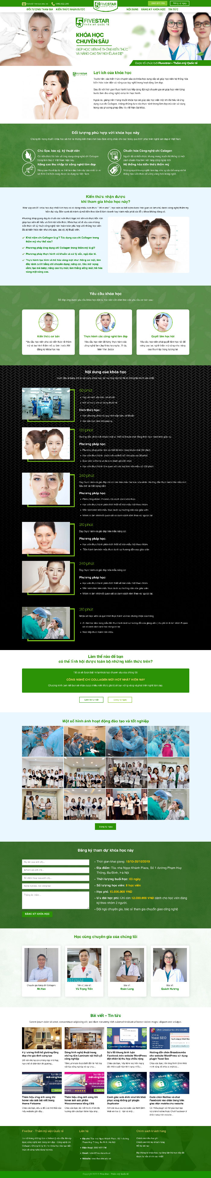 Ảnh chụp toàn trang giao diện website khoá học thẩm mỹ Spa D2044