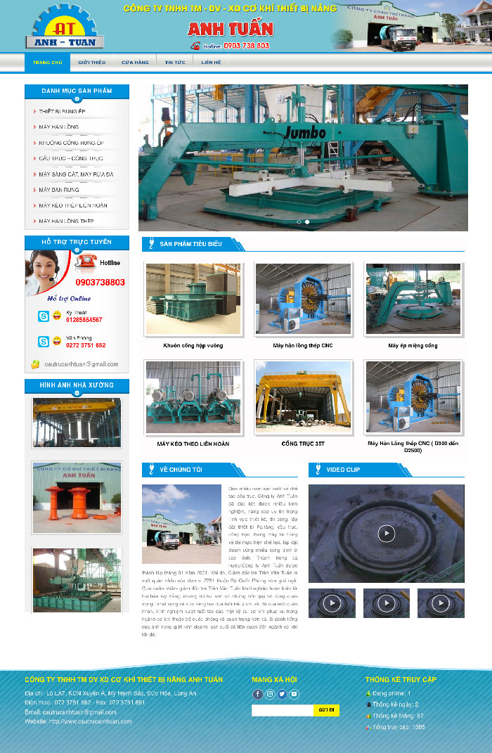 Ảnh chụp toàn trang giao diện website cung cấp thiết bị cơ khí H1908