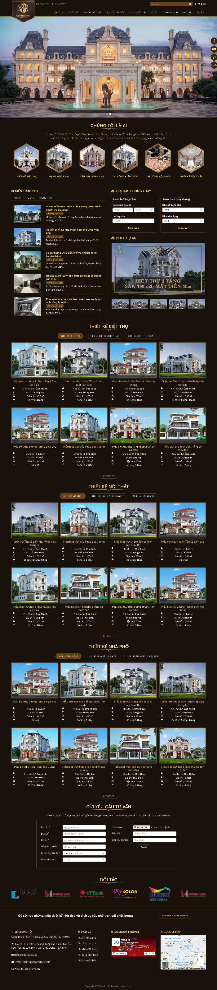Ảnh chụp toàn trang giao diện website thiết kế xây dựng biệt thự D1902